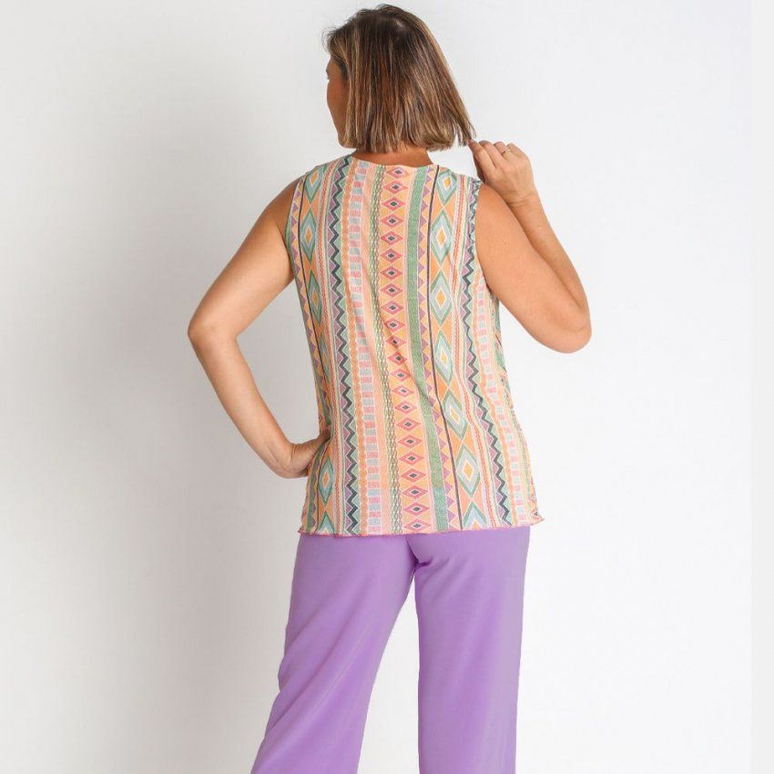 Camiseta tul sin mangas naranja y verde de Nayat