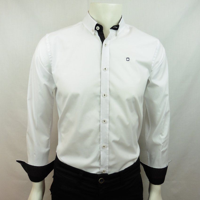 Camisa blanca con vivo negro y punto dorado de Yellow Skin