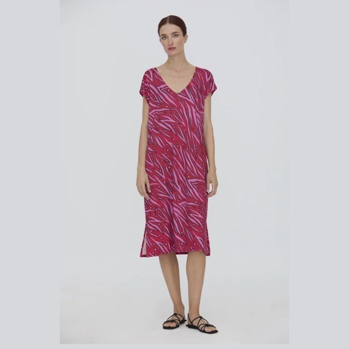 Vestido largo de punto estampado rojo y rosa de WNT Collection