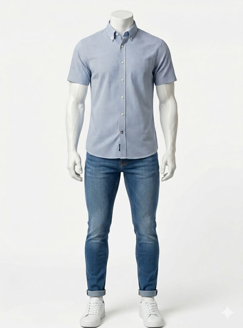 Camisa cuadros pequeños azules de Corsare