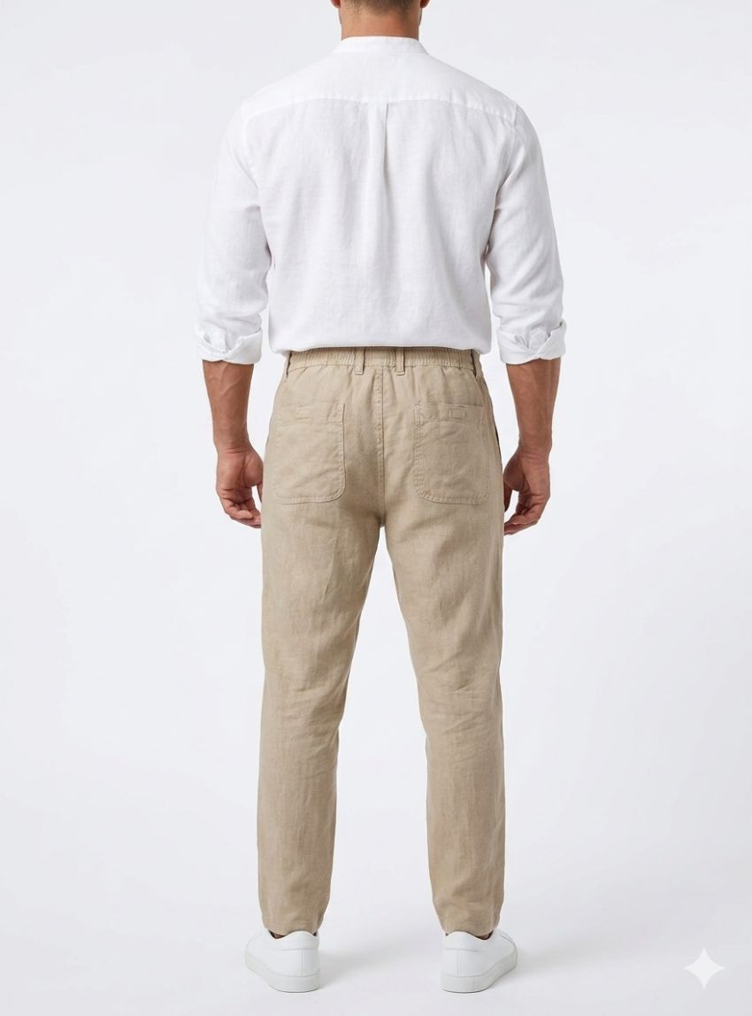 Pantalón lino goma arena de Tayron's
