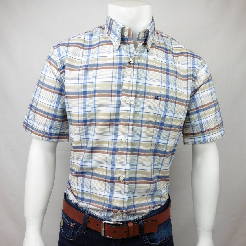 Camisa m/c cuadros azul marrón de VNTO