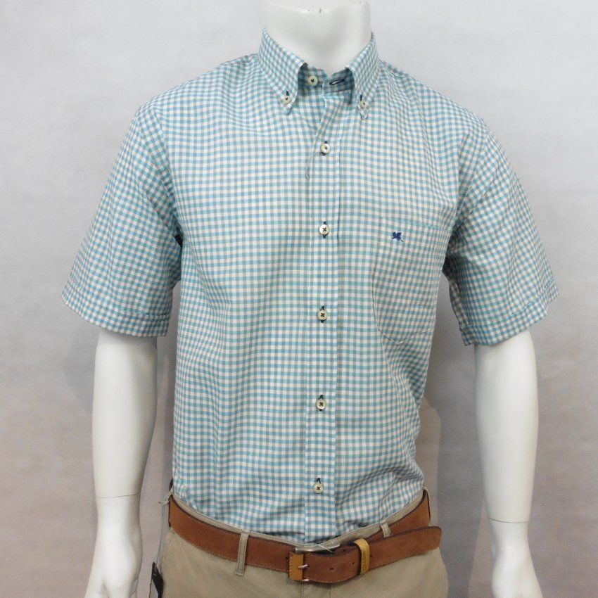 Camisa m/c cuadros turquesa de VNTO