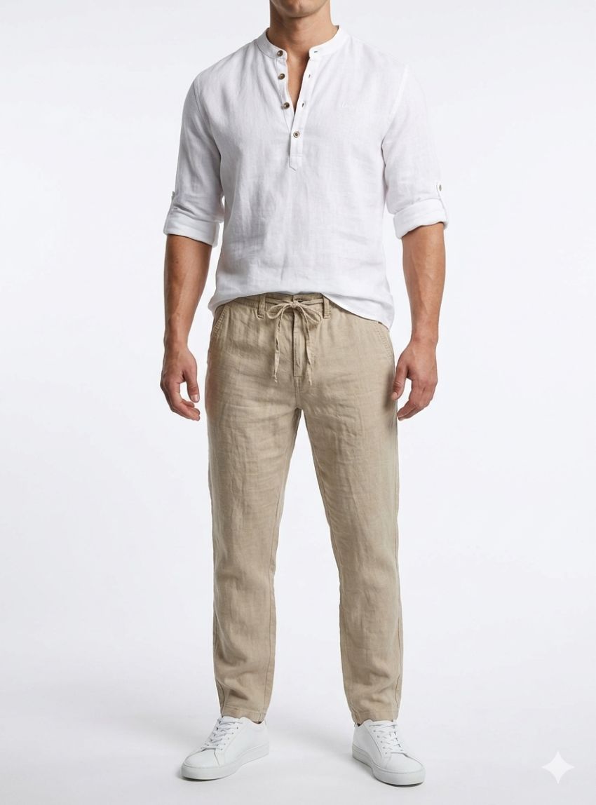 Pantalón lino goma arena de Tayron's