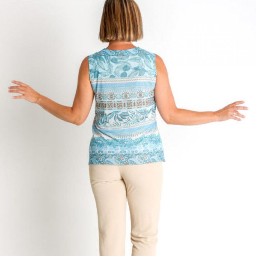 Camiseta tul sin mangas azul y beige de Nayat