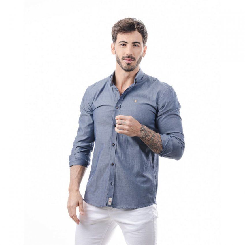 Camisa azul marino micro dibujo de Yellow Skin