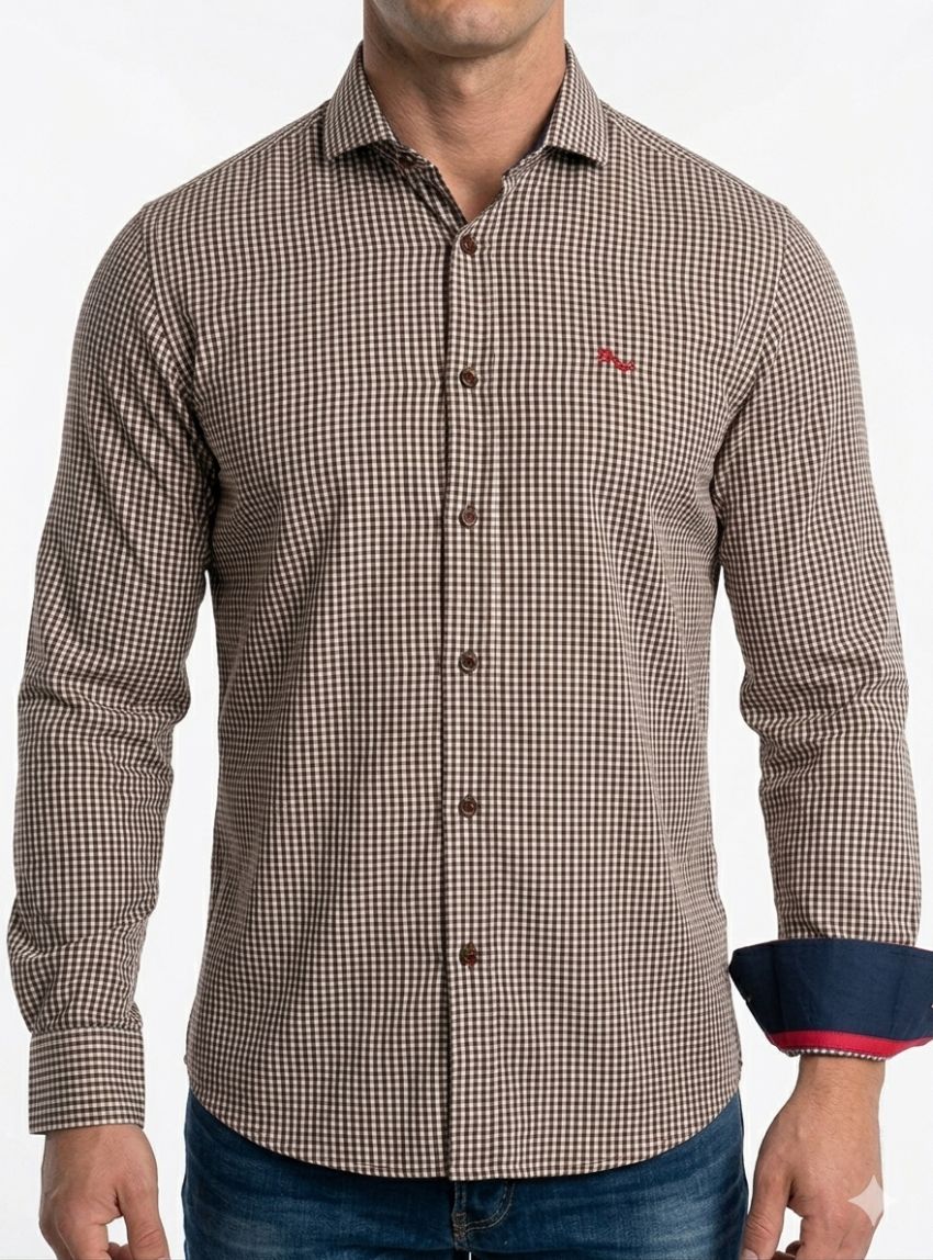 Camisa marrón estampado blanco de Dark & Fish