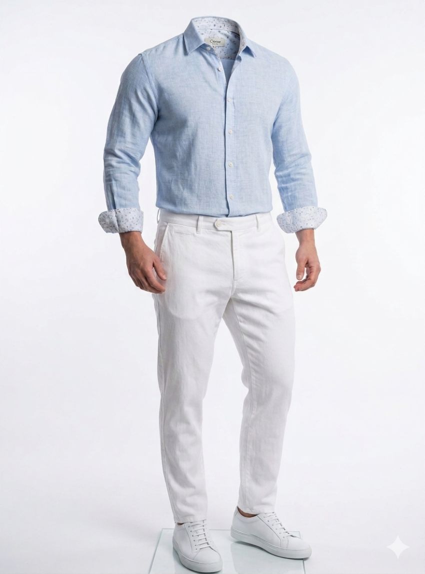 Camisa lino celeste de Corsare