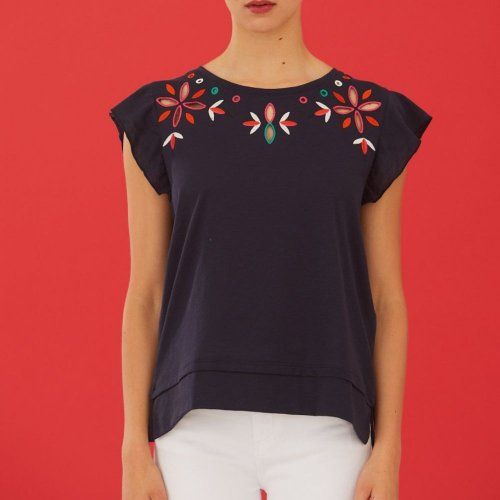 Camiseta azul marino bordada de WNT Collection