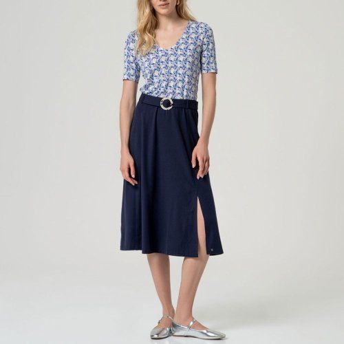 Falda midi evasé azul marino de Surkana