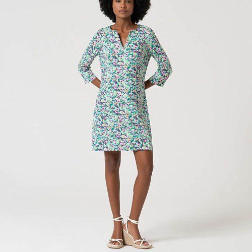 Vestido manga al codo estampado verde y rosa de Surkana