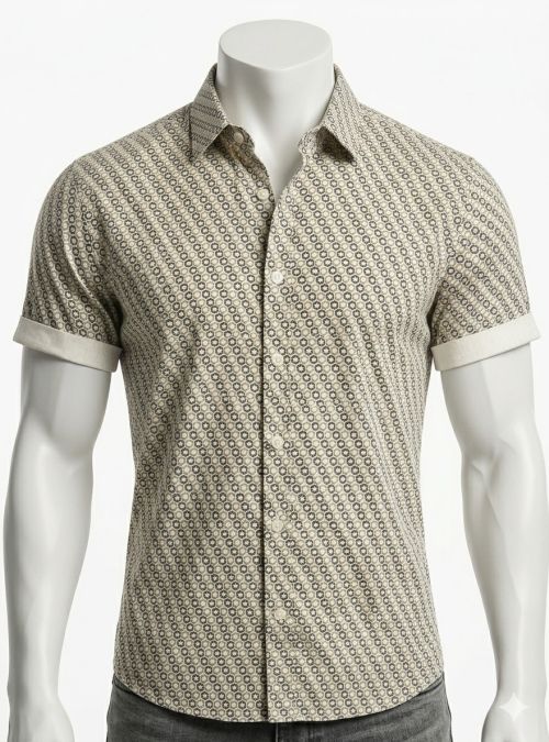 Camisa dibujo geométrico negro, verde y marrón de Corsare