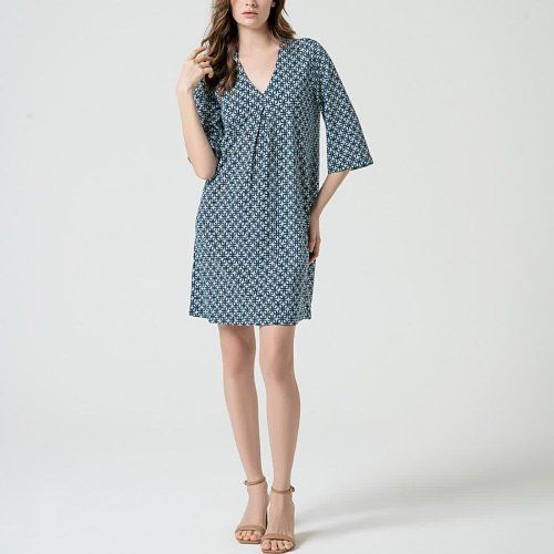 Vestido manga al codo estampado geométrico azul de Surkana