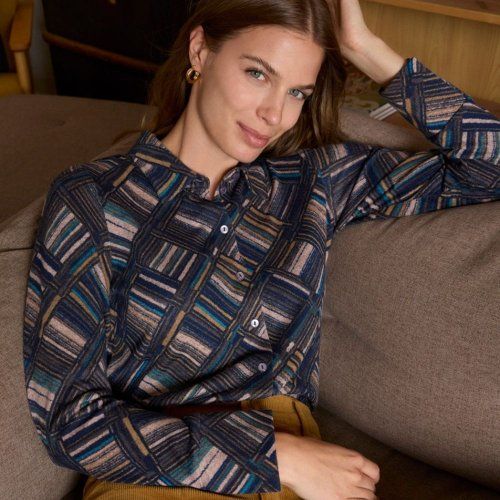 Camisa de punto cálido estampado cuadros de Surkana