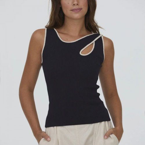 Camiseta punto canalé azul marino de WNT Collection