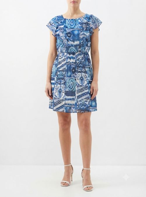 Vestido bambula estampado azul de Lourdes Castillo