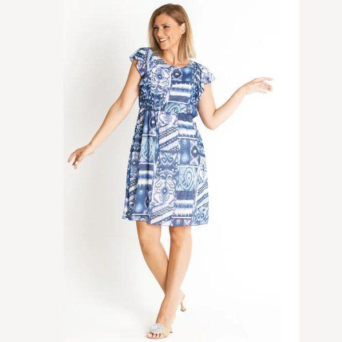 Vestido bambula estampado azul de Lourdes Castillo