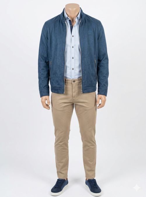 Cazadora antelina azul tinta de Dos Galgos