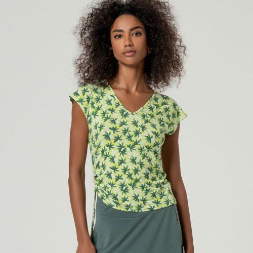 Camiseta fruncido lateral flores lima y verde de Surkana