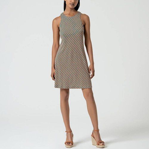 Vestido estampado geométrico verde y naranja de Surkana