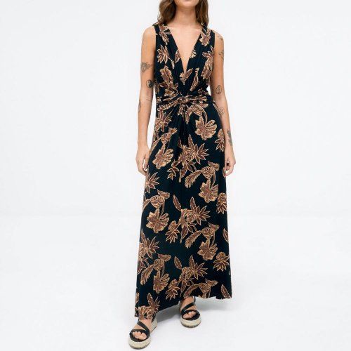 Vestido largo negro hojas marrones de Surkana
