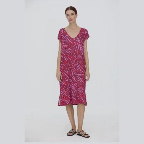 Vestido largo de punto estampado rojo y rosa de WNT Collection